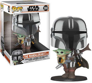 Pop Star Wars Mandalorian Chrome Mandalorian with the Child 10" Vinyl Figure #380