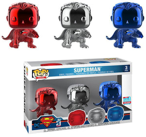 Pop DC Comics Superman Chrome Vinyl Figure 3-Pack Chrome 2018 NYCC