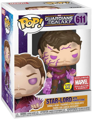 Pop Marvel Guardians of the Galaxy Star-Lord with Power Stone Glow in the Dark Vinyl Figure Collector Corps Exclusive
