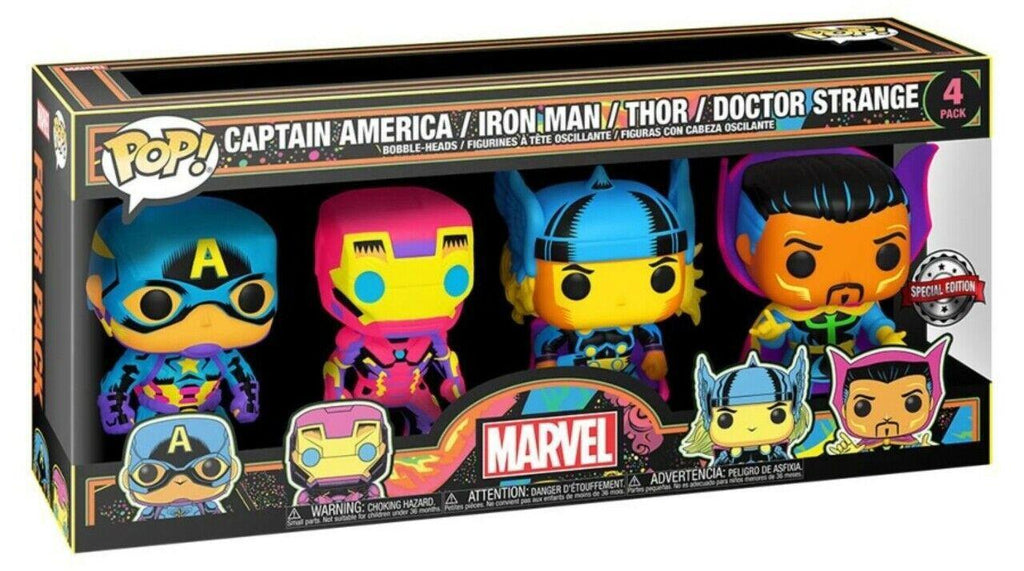 Pop Black Light Marvel Captain America / Iron Man / Thor / Doctor Strange Vinyl Figure 4-Pack Special Edition