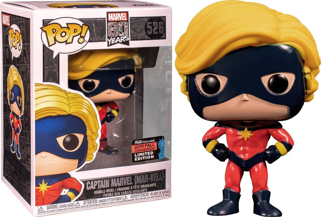 Pop Marvel 80 Years First Appearance Captain Marvel Mar-Vell Vinyl Figure Shared Sticker Exclusive NYCC